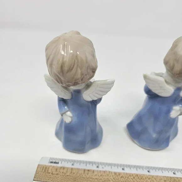 Vintage Singing Angels With Books Made In Japan Ceramic Blue White 5" Figurines - Picture 4 of 5